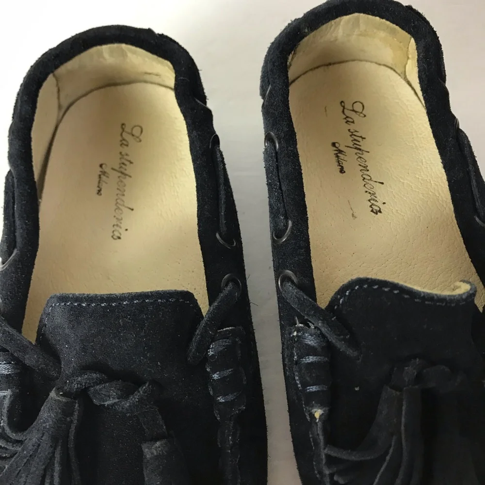 La stupenderia blue suede tassel loafers moccasins baby 25